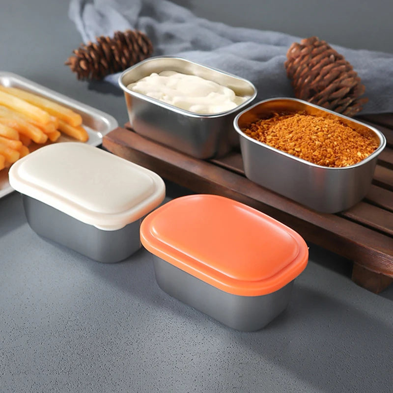 304 Stainless Steel Sauce Cup Sealed Lid Seasoning Box Leak-proof Qme