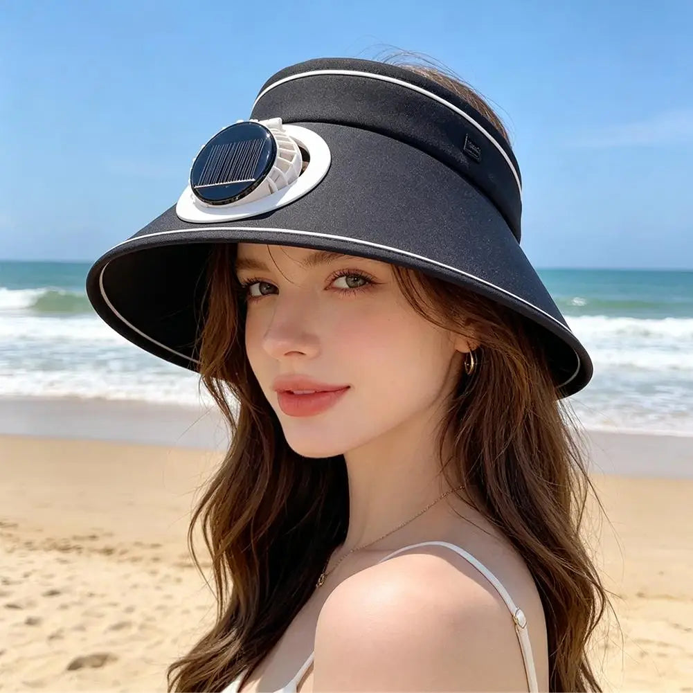 Outdoor Visor Hat Powered Fan Empty Sunshade Beach Sun Visors Men Qme
