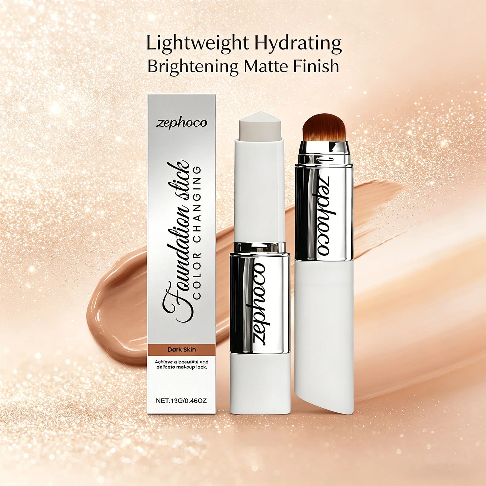 Zephoco Color Changing Foundation Stick Aloe Vera Waterproof Matte High Coverage Makeup Base 2 in 1 Blemish Cover Foundation 13g Qme