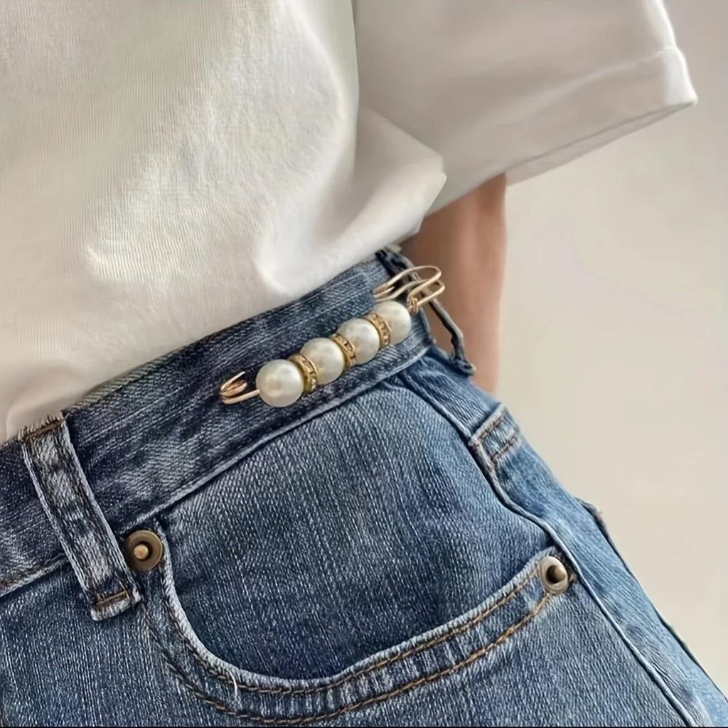 8Pcs women's black and white trouser waist pearl pin adjustment fixed clothes, pants waist circumference change small accessorie Qme