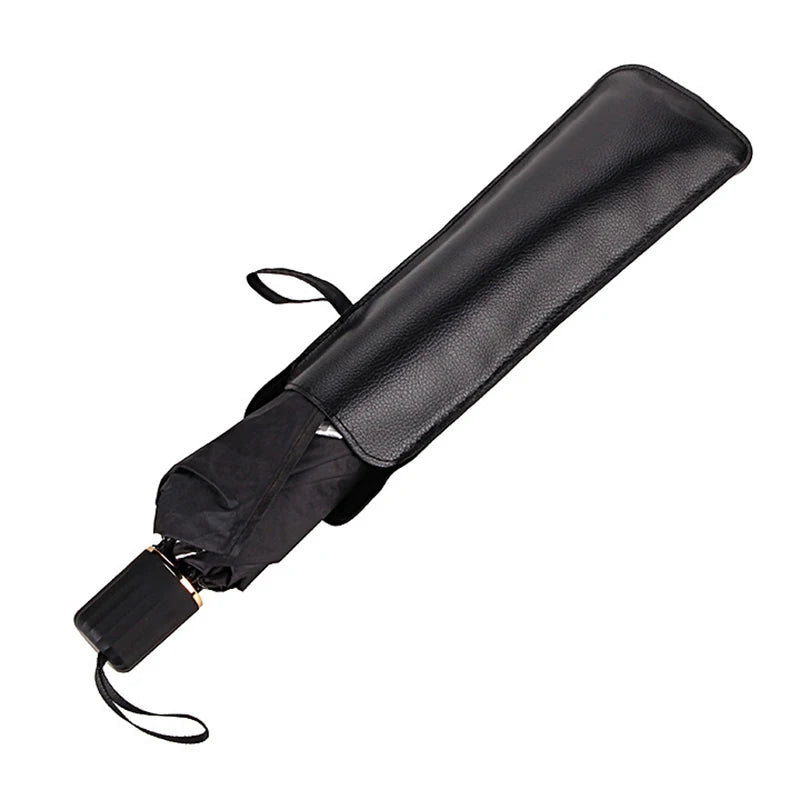 Versatile Black PU Leather Umbrella Storage Pocket Waterproof Easy Qme