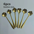 Set of 6 Random Style Stainless Steel Teaspoons Ideal for Desserts - Petite Coffee Spoons, Charming Dessert Spoons for Tea, Soup Qme Golden-6pcs