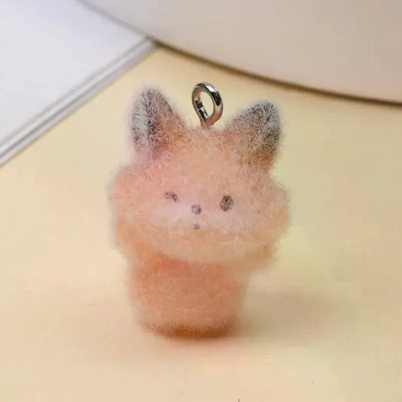 4pcs Resin Material Cute Cartoon Animal Fox Flocking Resin Charms Pendant For Jewelry Making DIY Keychain Necklace Accessories Qme