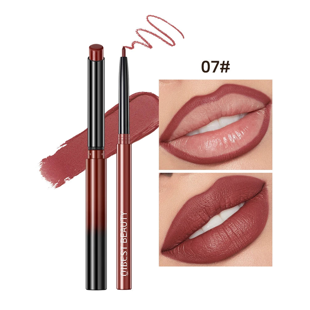 QIBEST Matte Nude Lipstick Pen Long Lasting Lipliner Lip Pencil Waterproof Lip Liner Contour Sexy Red Lip Makeup Set For Women Qme 07