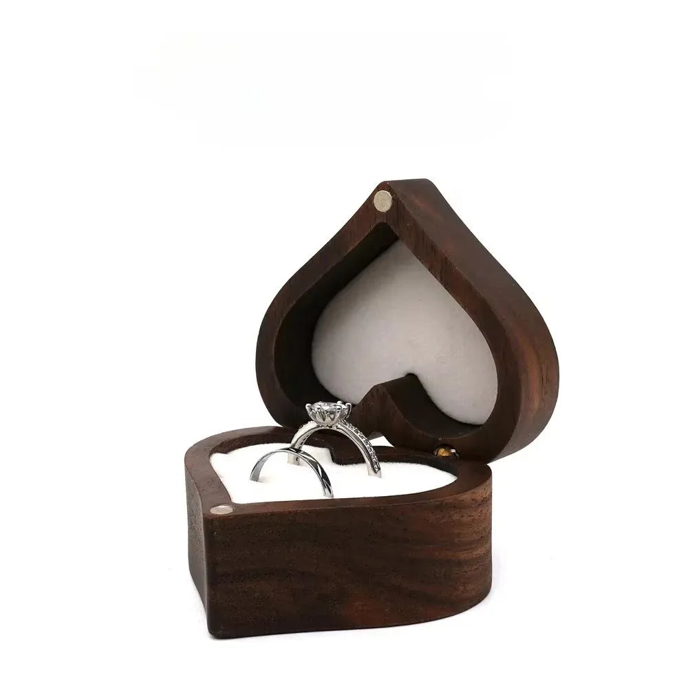 Premium Solid Wood Jewelry Organizer (Black Walnut) - Jewelry Display for Earrings & Couples Rings Jewelry Case Valentine Gift Qme Heart White Double