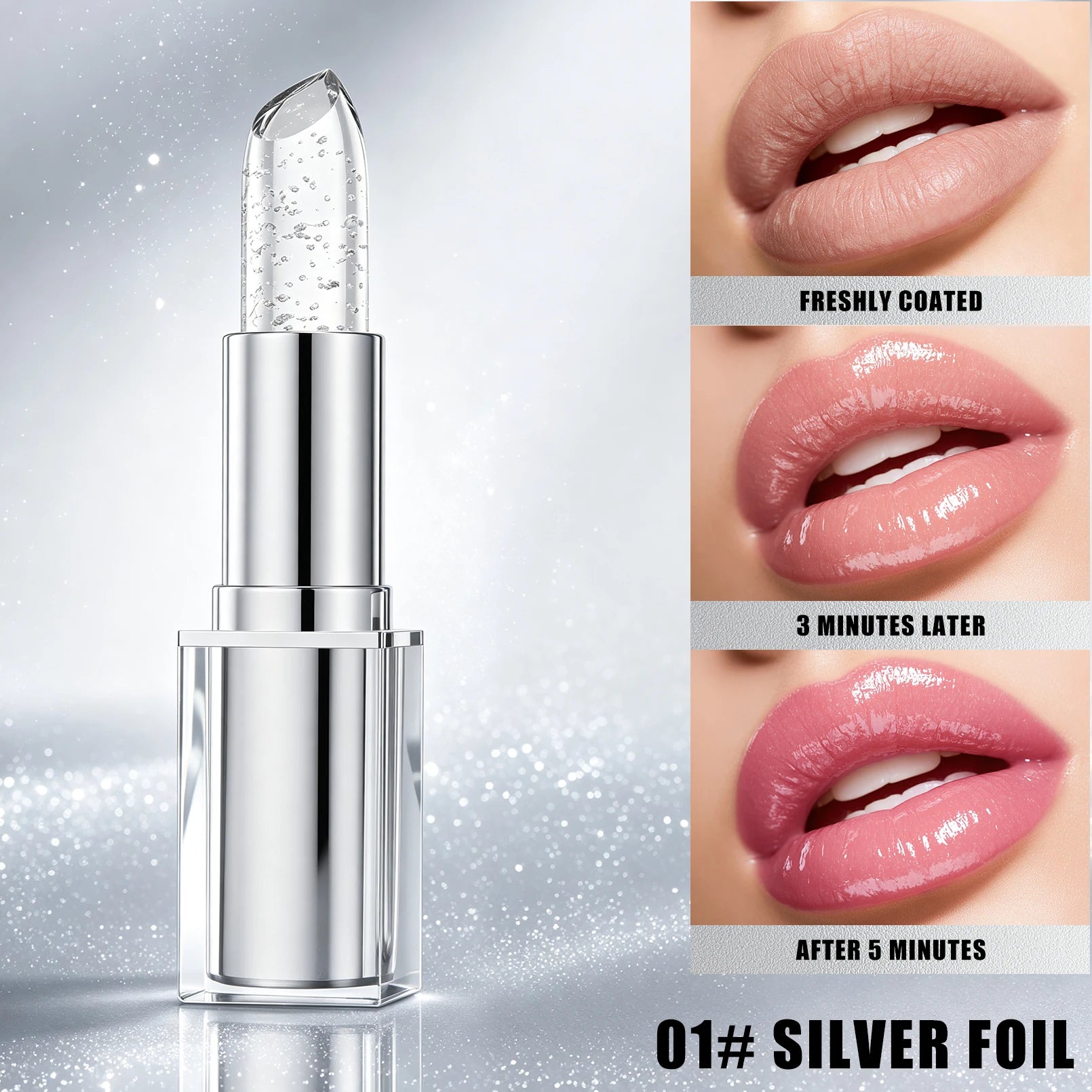 Temp Color Change Pearl Lipstick Metal Crystal Jelly Lip Balm Waterproof No Stick Cup Diamond Shimmer Lip Makeup Qme 9910-1