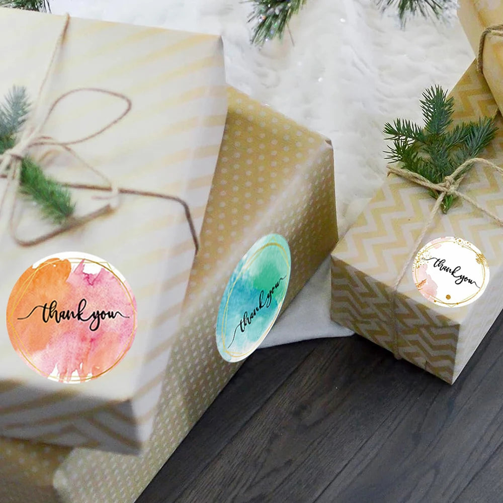 500pcs/Roll Thank You Stickers 2.5cm Cute Pink Gold Labels For Small Business Or Wedding Gift Decor Stationery Packaging Sticker Qme