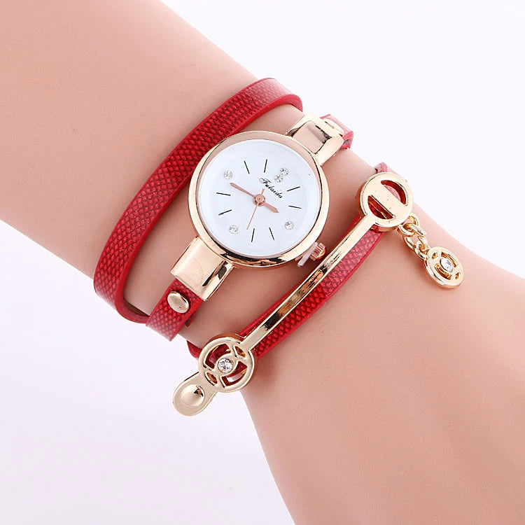 Reloj Fashion Women Bracelet Watch Gold Quartz Gift Watch Wristwatch Women Dress Leather Casual Bracelet Watches Hot Selling Qme Red