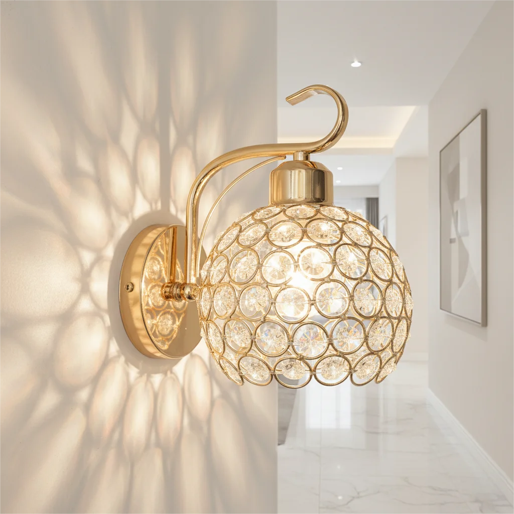 Crystal bedside lamp LED wall lamp Bedroom modern minimalist corridor wall lamp Corridor staircase Living room European style la Qme