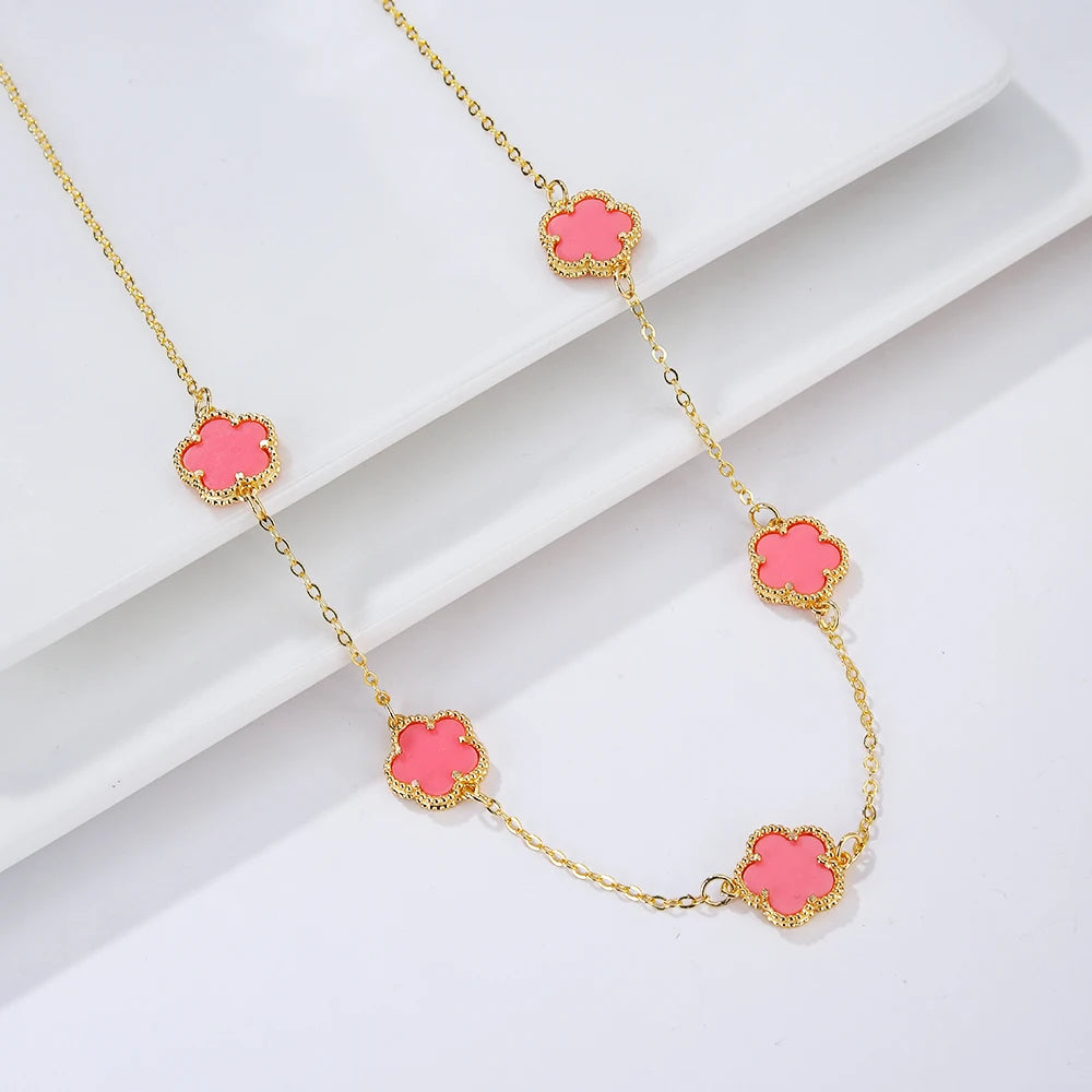 INS Selling Women Five Leaf Clover Necklace Fashion Geometric Sweet