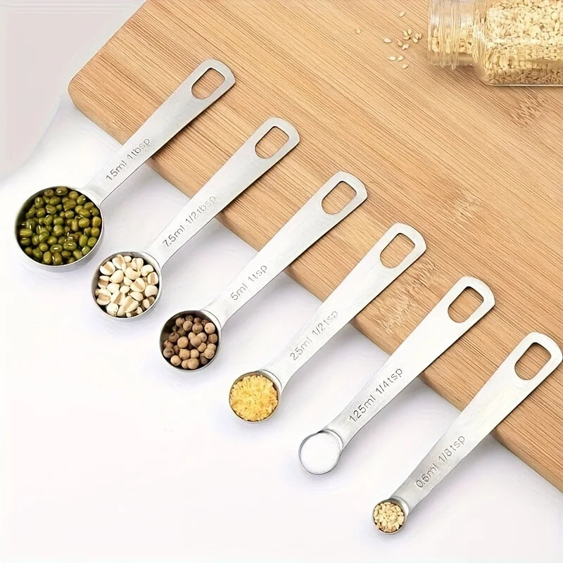 Premium Heavy-Duty Stainless Steel Measuring Spoon and Cup Set with Metric and Imperial Markings, 6pcs Kit, Perfect for Gifting Qme 1set 6pcs