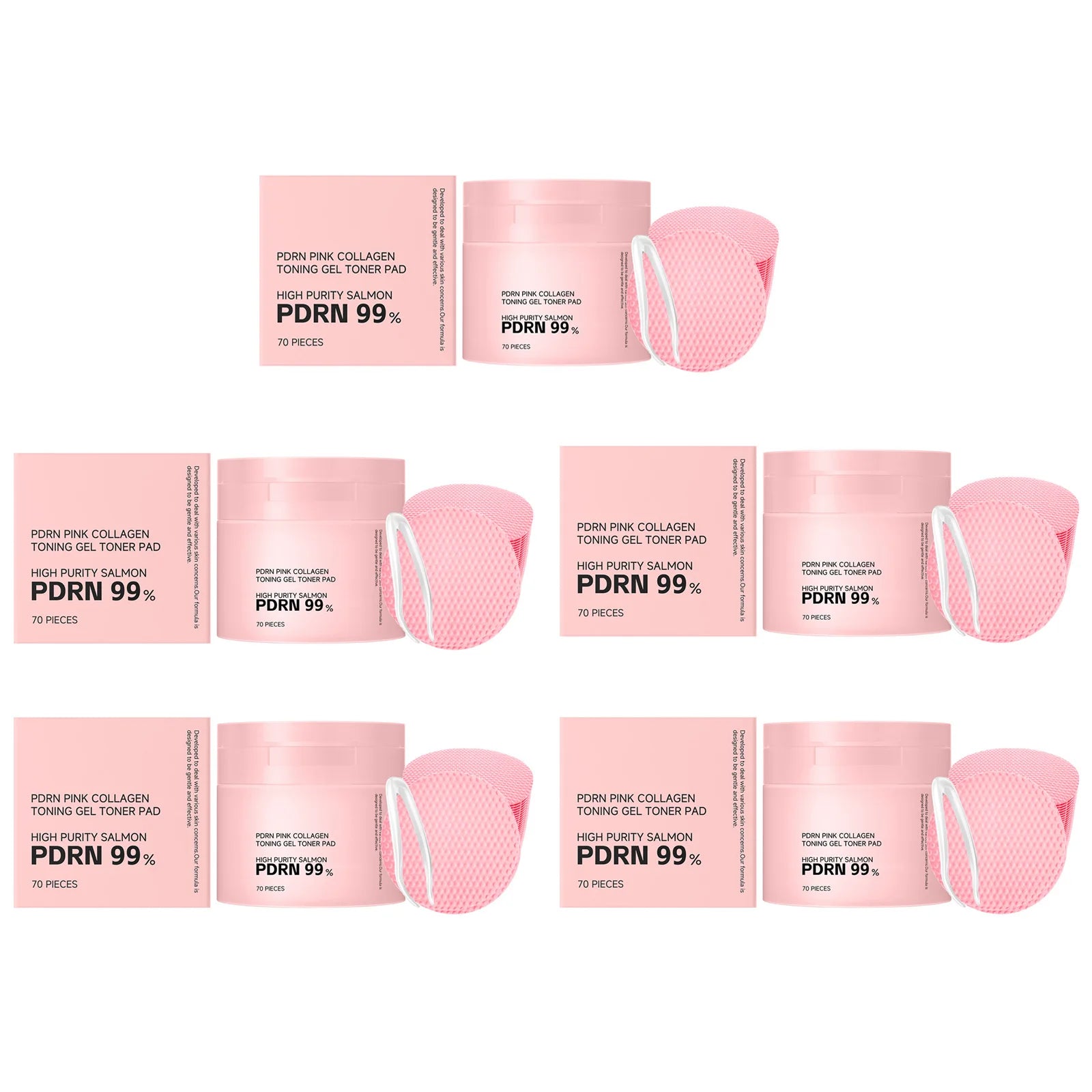 PDRN Pink Collagen Toning Gel Toner Pad Hydrating Shrink Pores Brightening Improve Skin Elasticity Smoothing Firming Cotton Pads Qme 5 x 70pcs boxed