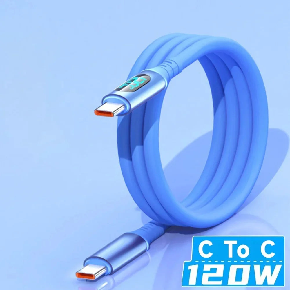 USB C To Type C 120W Data Cable Fast charging LED Digital Display Wire PD Quick Charge Cord For Samsung iPhone 17 16 Pro Xiaomi Qme Type C to Type C 1 2m