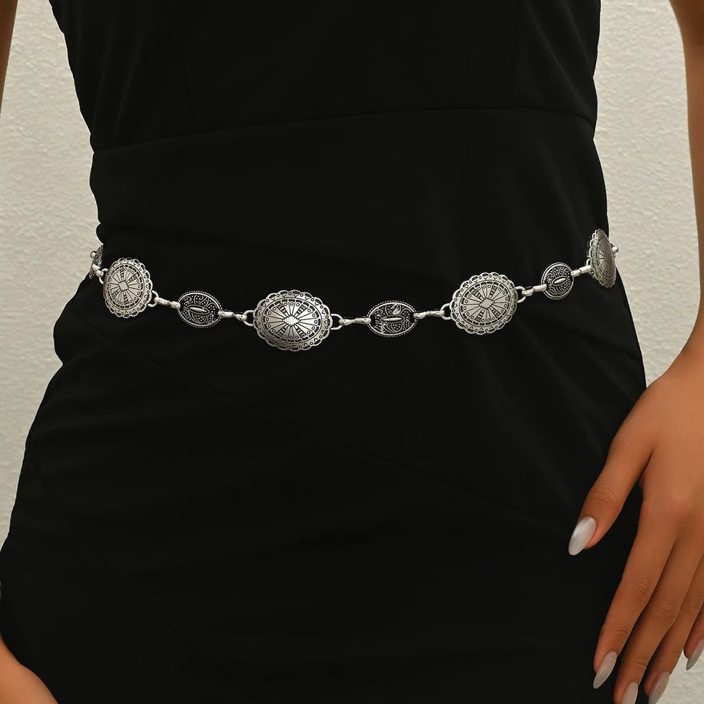 Vintage Oval Craved Metal Waist Chain for Women Retro Style Exquisite Gold Color Plated Belt Chains Fashion Body Jewelry Gifts Qme