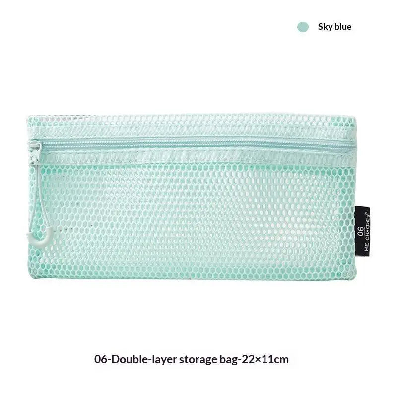 Breathable Mesh Zipper Storage Pouch Visible Large Capacity For Stationery Cosmetics Cables Travel Qme A