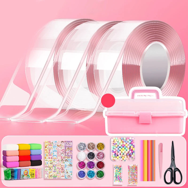 Kids Gifts PET Nano Glue DIY Blow Bubble Double Sided Tape Sticky Qme