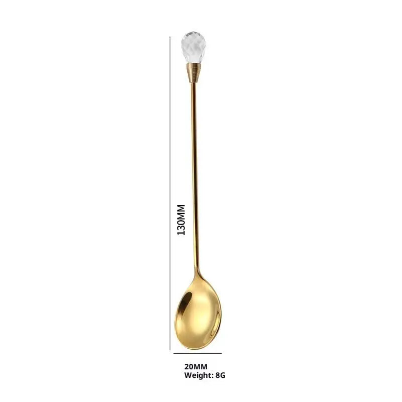 Dessert Ice Cream Coffee Cocktail Crystal Spoon Long Handle Teaspoon Qme A9