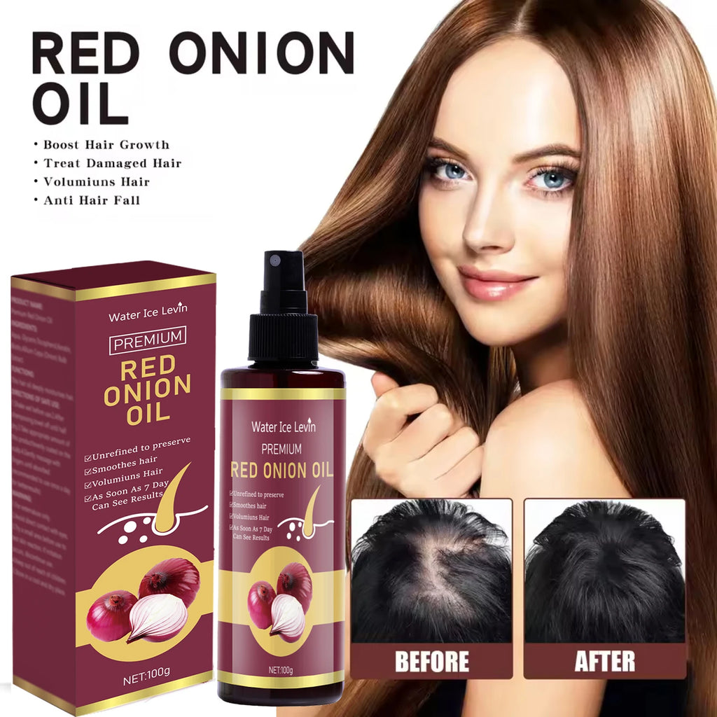 Red Onion Hair Oil—Moisturizing and Hydrating Hair Care Essence, Nourishes and Smooths Hair, Suitable for All Hair Types, 100g Bottle/Travel-Friendly Qme