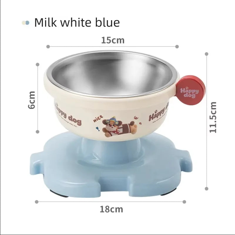 Pet Puzzle Bowl with Stainless Steel Bowl Detachable Splicing Base Anti-slip Stable Feeding Bowl for Cat Dog Qme white-blue