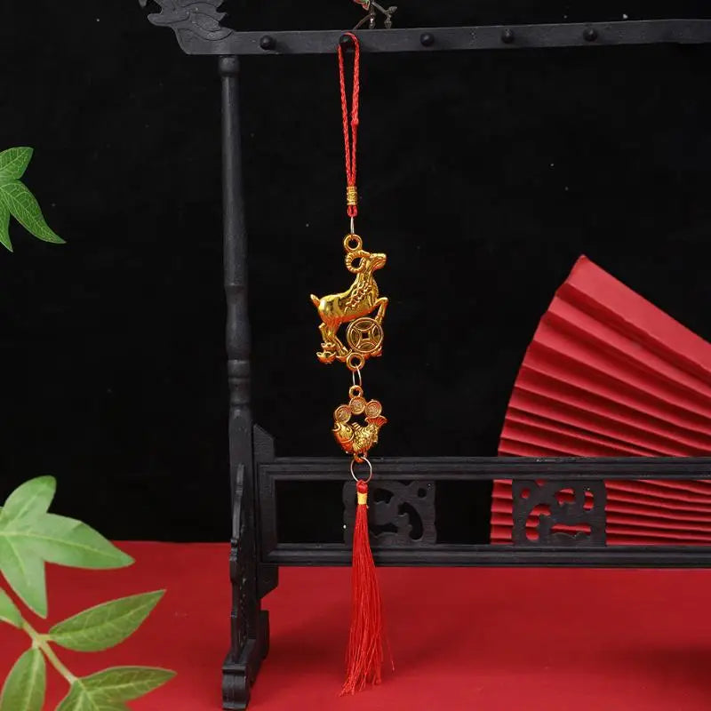 Chinese Year 2027 Goat Hanging Ornaments Gold Lucky Design Red