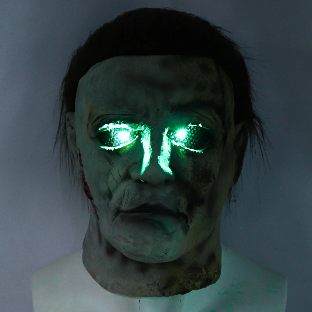 Terror Halloween Michael Myers Masks With LED Glow Horror Latex Full Head Headgear Scary Face Cover Masquerade Party Supplies Qme