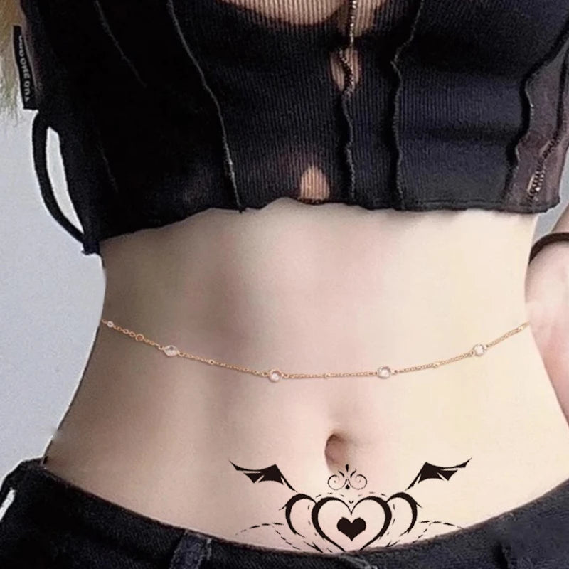 Waterproof Temporary Tattoo Stickers Body Henna Waist Chest Black Angel Tattoo Stickers Glitter Tattoo Fake Tattoo Women Qme