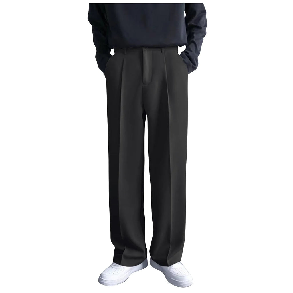 Men's Business Casual Fashion Loose Solid Color Drape Straight Trousers Classic Commuting Simple And Versatile Pocket Long Pants Qme