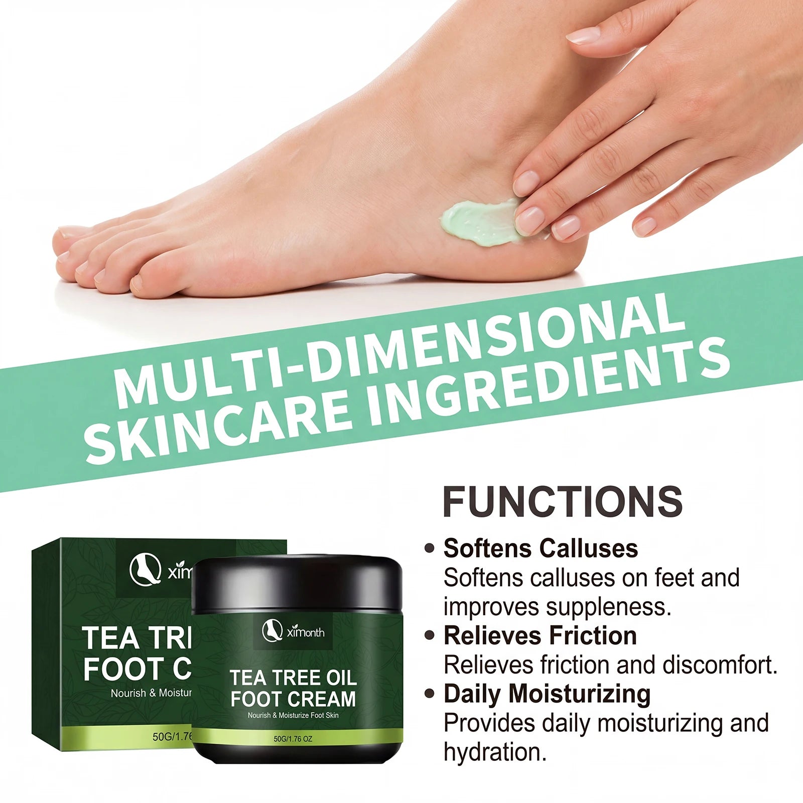 Tea Tree Oil Foot Cream Moisturizing Softening Cream for Dry Cracked Heels Calluses Rough Feet Non-Greasy Nourishing Foot Care Qme