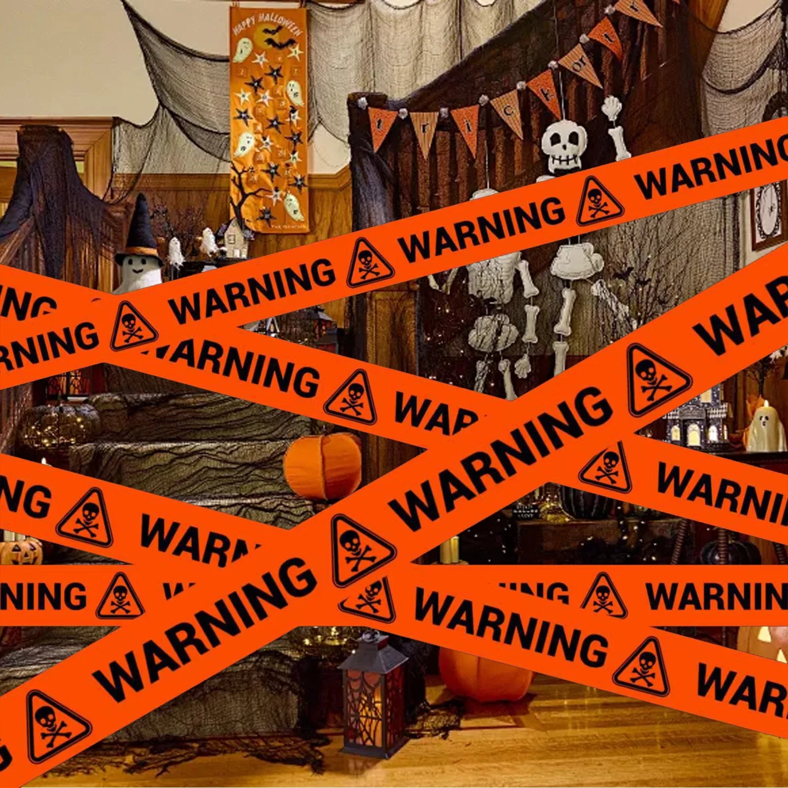 Halloween Warning Tape Safety Signs Caution Fright Crime Scene Tape Holiday Party Haunted House Horror Scene Decor Supplies Qme