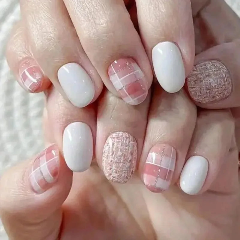 10pcs Nail Art Foil Transfer Paper Pink Grid Pattern Nail Stamping Stickers Sweety Cowboy Style Manicure Decals for DIY Nail Qme
