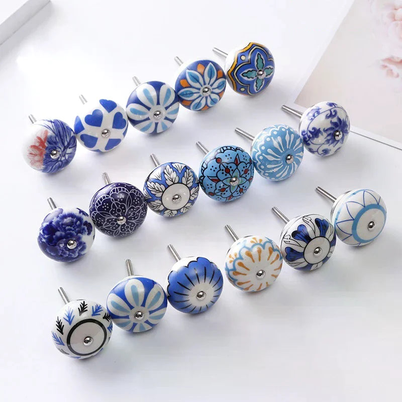 1PCS Multicolor Ceramic Knobs For Cupboard Cabinet Dresser And Furniture Antique Floral Drawer Handle Pull Door Knob Qme