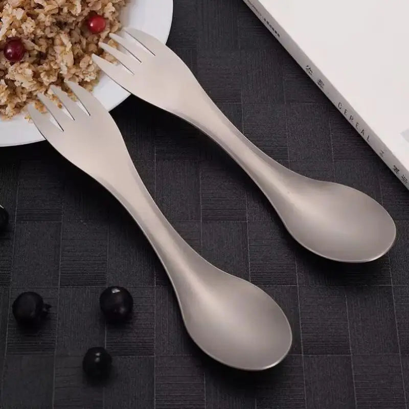 Portable Multi-function Fork Spoon Titanium Alloy Outdoor Camping Qme