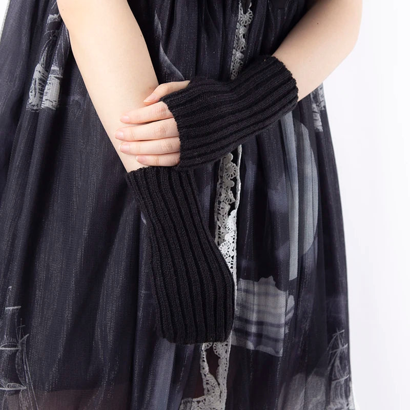Women Gloves Fashion Hand Warmer Winter Glove Girls Arm Crochet Knitting Goth Lolita Solid Fingerless Mitten Kawaii Accessories Qme
