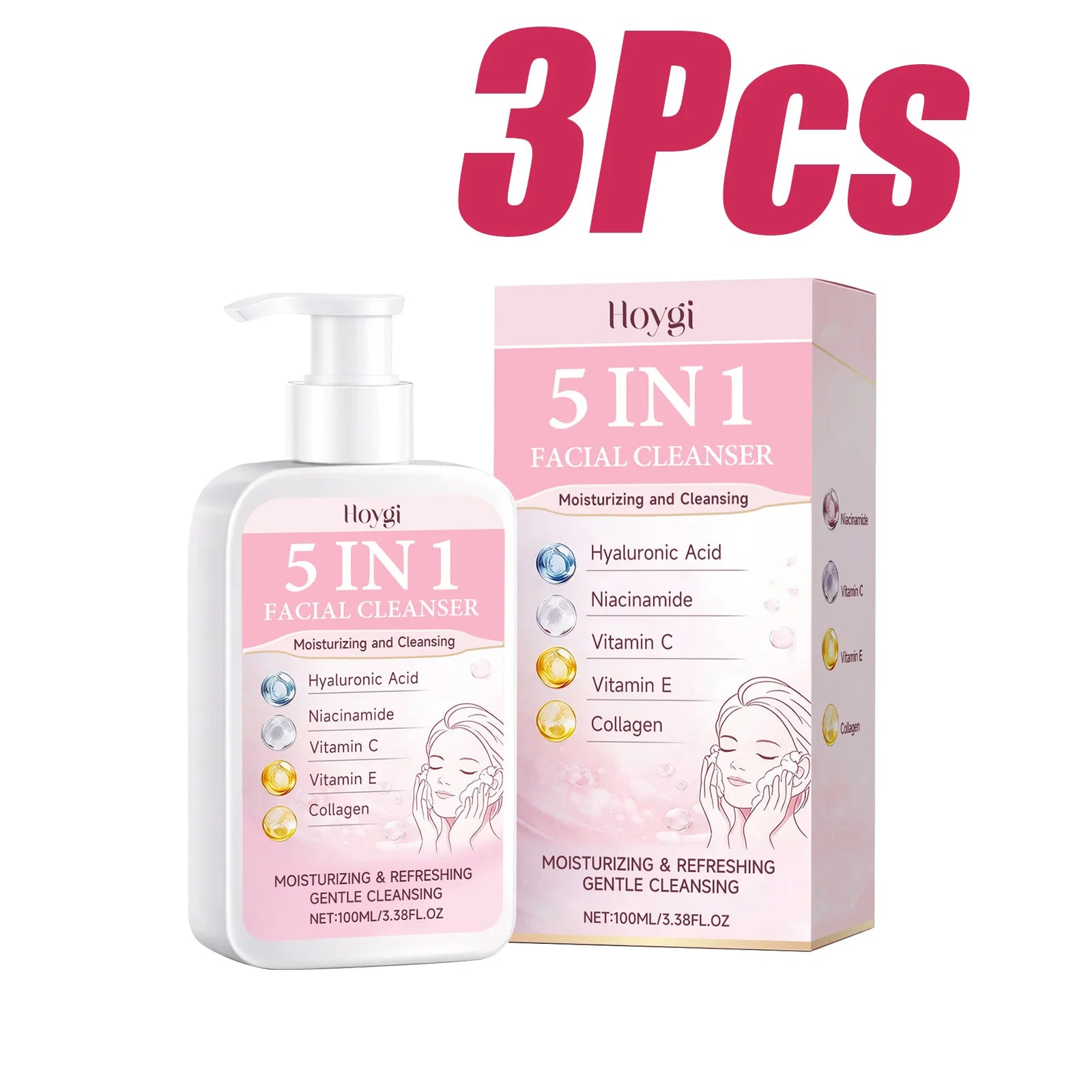 5 in 1 Moisturizing Facial Cleanser Refreshed Cleansing Makeup Remover Brightening Hydrating Light Texture Rich Foam Cleanser Qme 3Pcs
