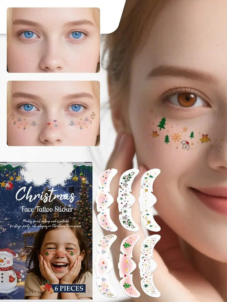 6pcs Christmas Tattoo Makeup Patches Fake Freckles Temporary Tattoo Stickers Face Tattoos Glittering Star Freckle Stickers Qme