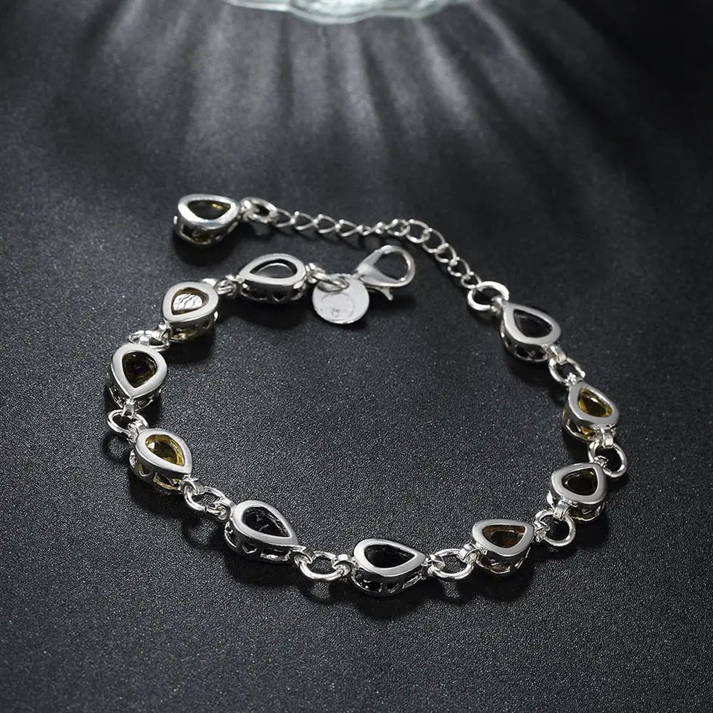 Hot Gift 925 Sterling Silver Charm Bracelets Zircon Luxurious Chain Crystal Stone Jewelry Fashion for Women Wedding Lady Qme