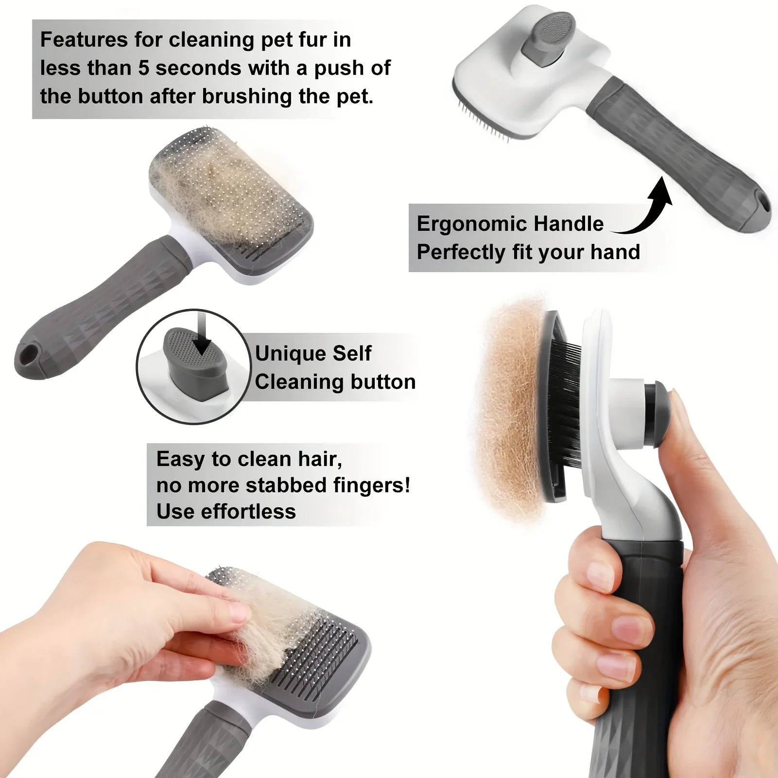 Easy-Clean Pet Comb, Suitable for Dogs and Cats - Gentle Deshedding Massage Comb with One-Click Deshedding Function Qme