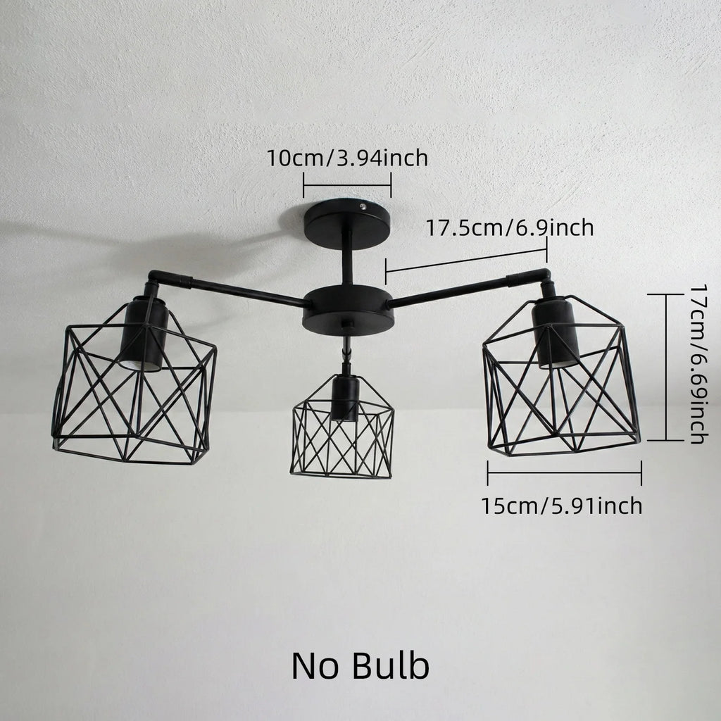 Black Iron Cage Luminaires Loft Vintage Ceiling Lights Kitchen Bedroom Living Room Study Chandelier Lighting fixtures Qme
