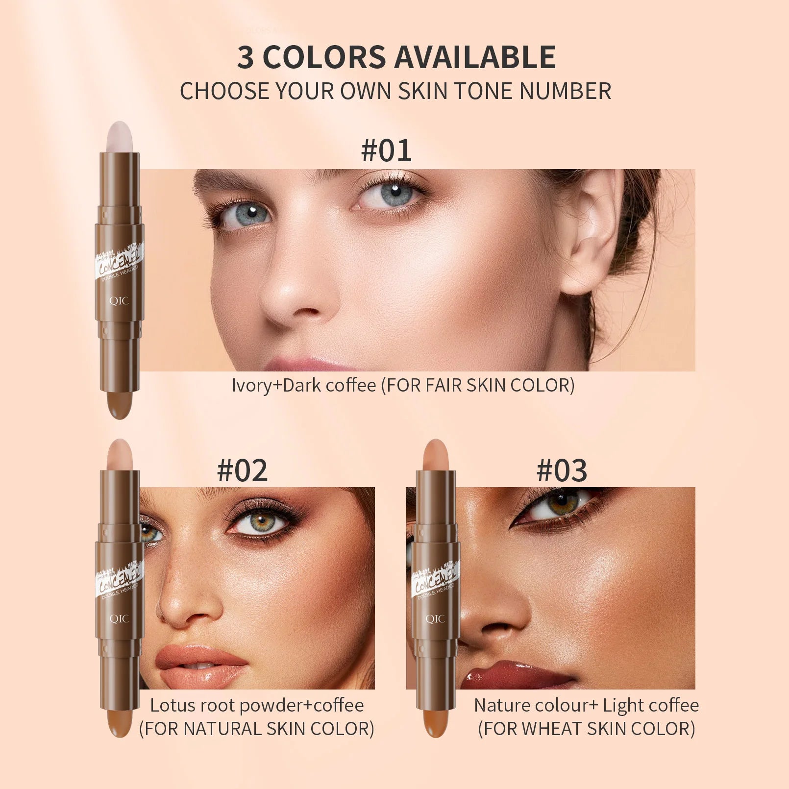 Double-ended dual-purpose high-light trimming stick, three-dimensional contour, nose shadow, facial shape, brighten and trimming Qme