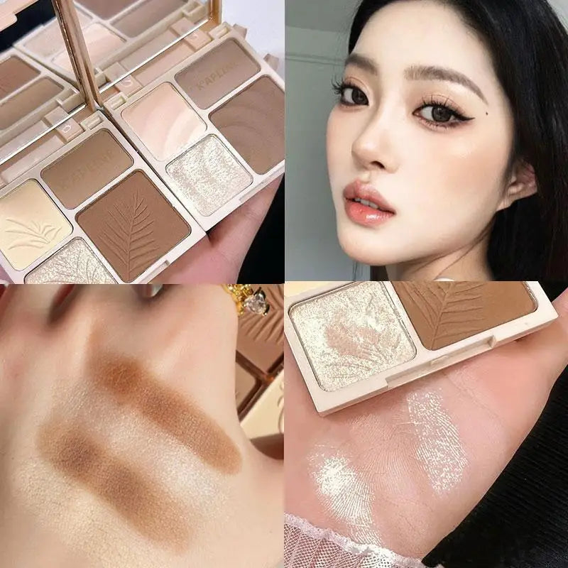 4-Colors Highlight Contour Palette Mirror Matte Highlighter Natural Qme