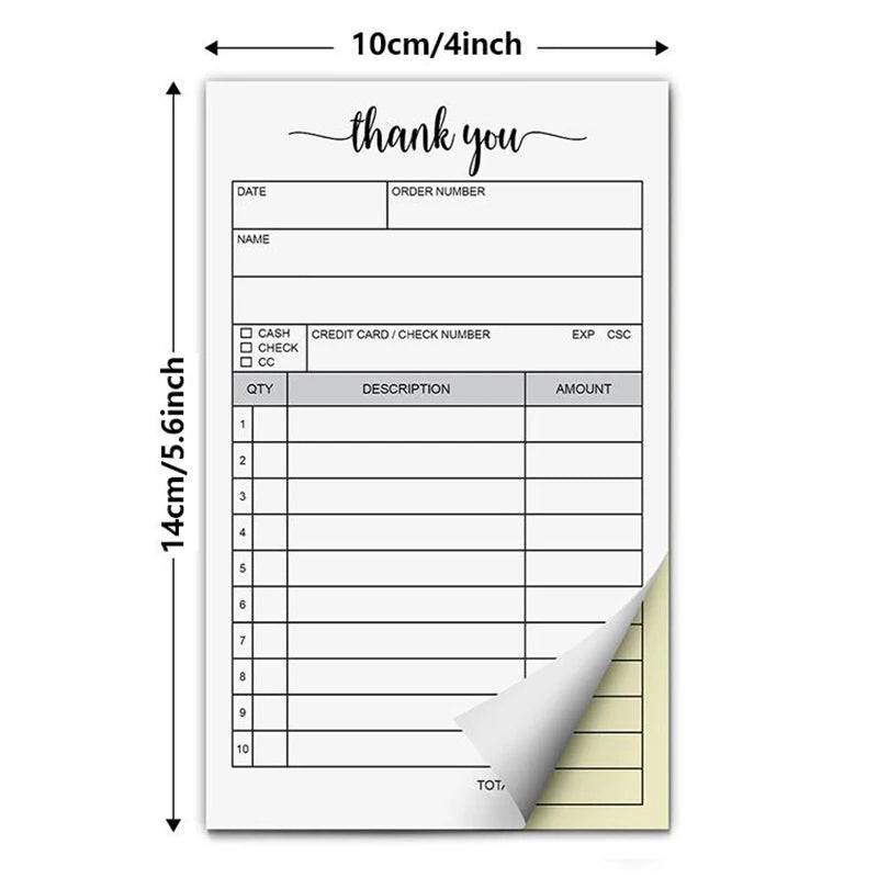 1 Receipt Book Carbonless Paper Thank You Sales Order Small Business Qme A1