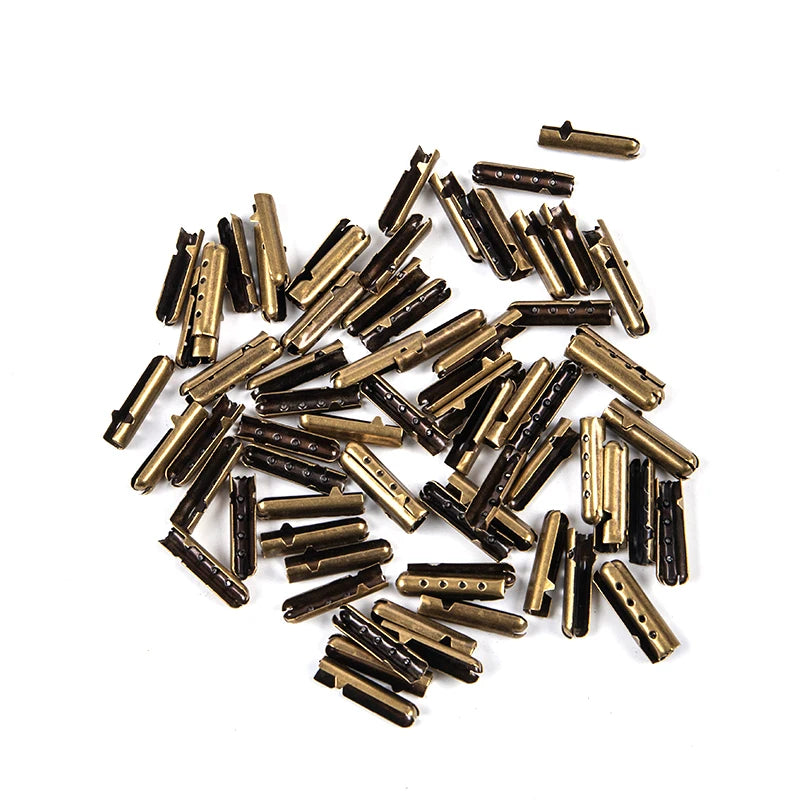 50 Metal Shoelace End Clips DIY Repair Replacement Parts Qme Bronze