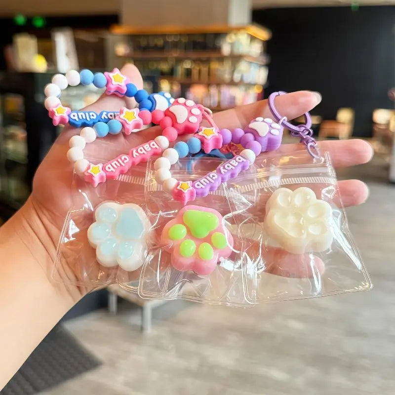 Cat Claw Stress Relief Squeeze Toy Ice Transparent Mini Keychain Cute Qme