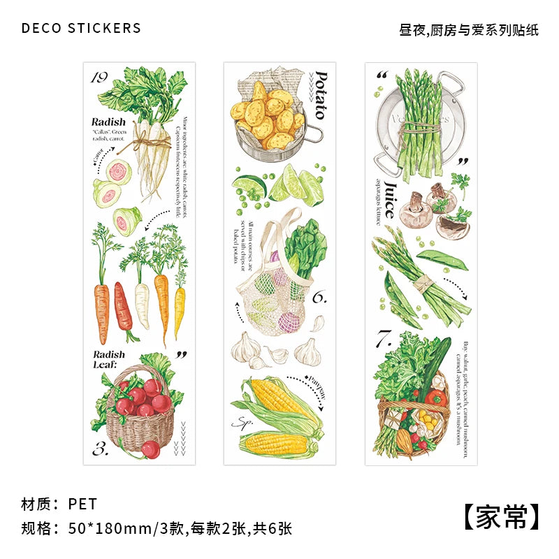 6 pcs/lot vegetable Stickers aesthetic Decorative Stick Labels journaling Album Scrapbooking Collage material Qme B