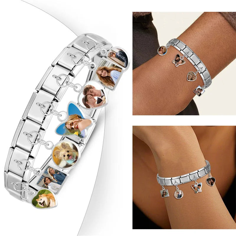 2026 New Stainless Stee Bracelet Italian Charms DIY personalized photo picture frame creation titanium splicing module bracelets Qme