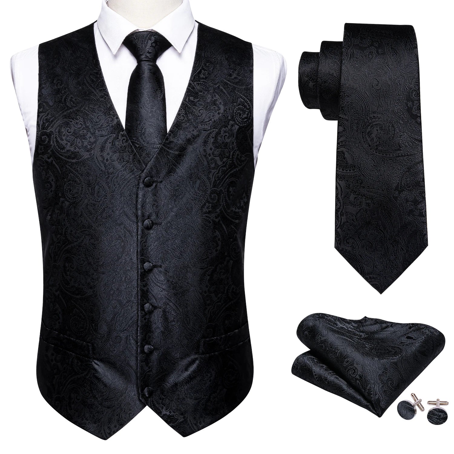 Men's Paisley Floral Vest Includes Matching Tie Cufflinks Weddings Qme MJ-2079 M