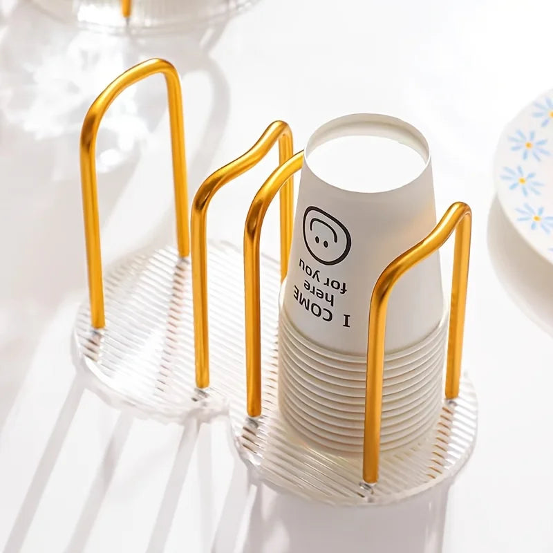 1pc Disposable Cup Storage for Desktop, Suitable for Restaurants, Homes, Hotels, and More. Qme Double Seat Golden