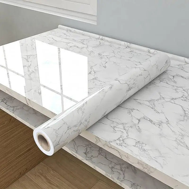 40cm Marble Waterproof Oil Resistant Mildew Proof Self-Adhesive PVC Wall Sticker for Cabinets Kitchen Countertops Wallpaper Qme