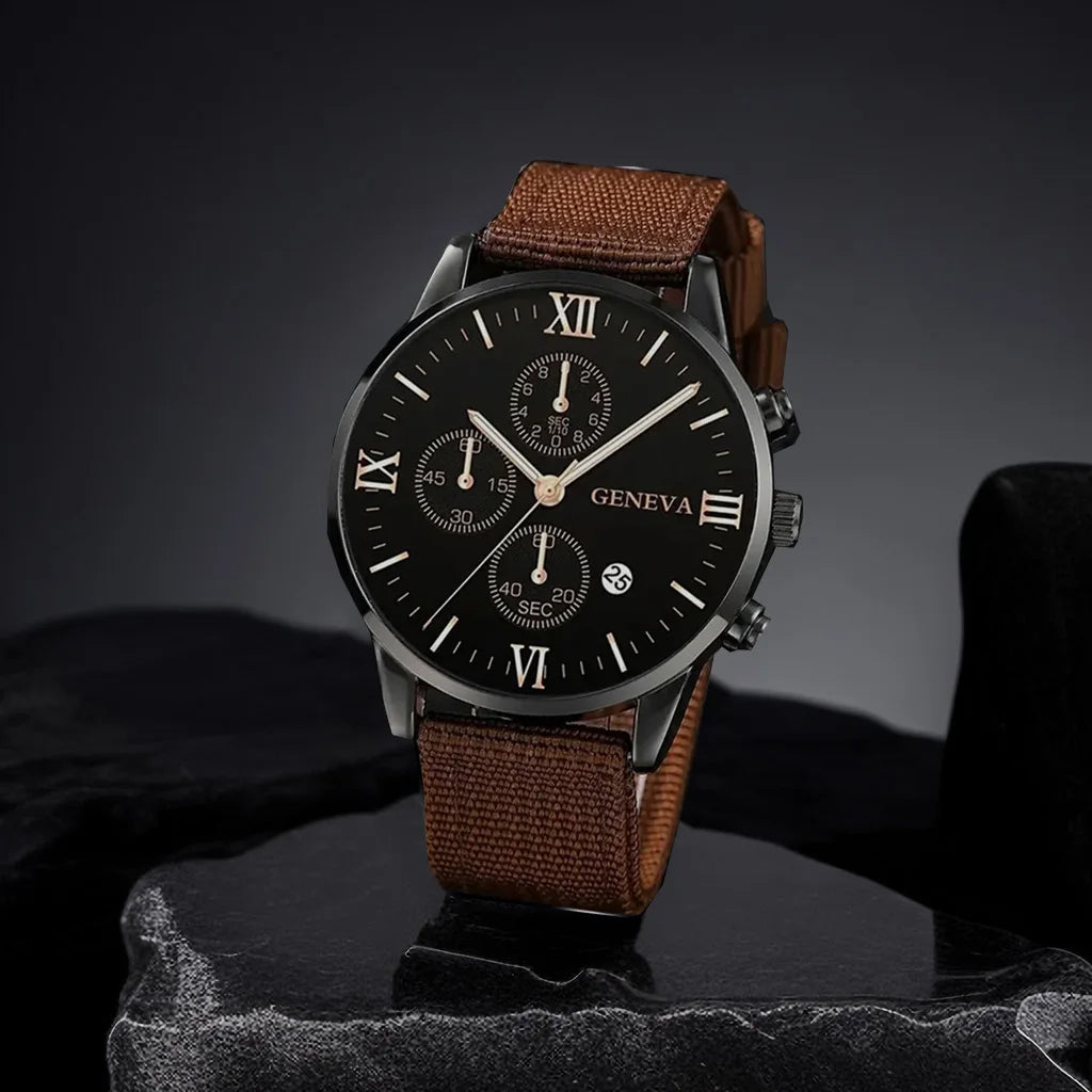 4pc Men Business Fashion Casual Round Pointer Calendar Quartz Watches 3pc Bracelet Qme