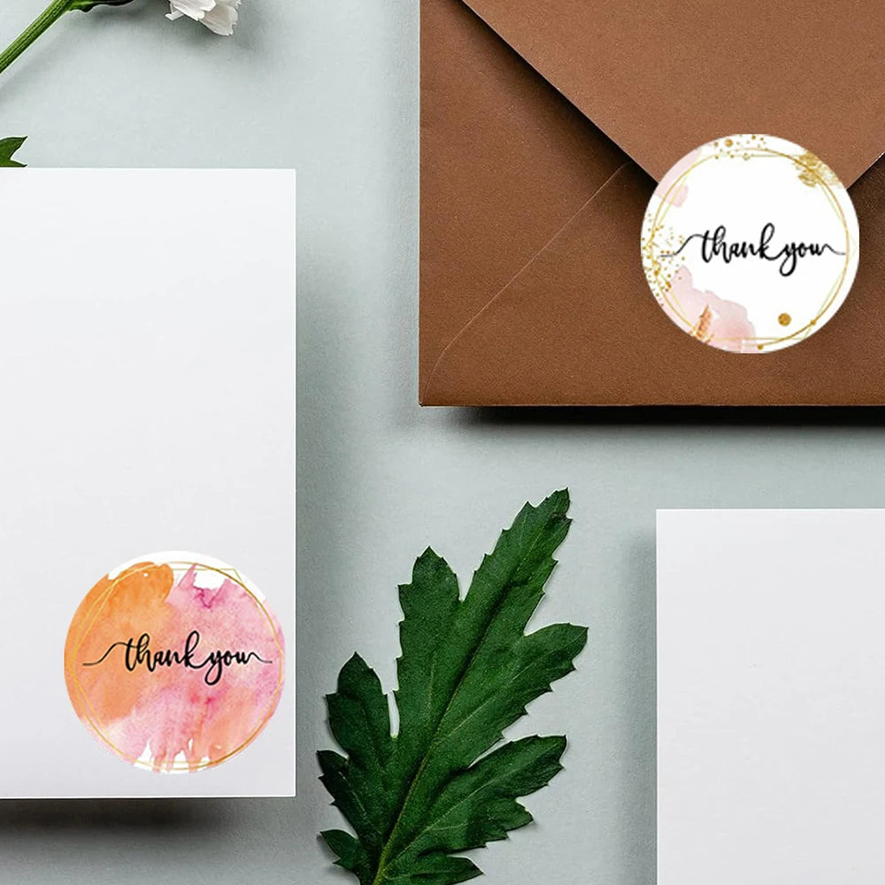 500pcs/Roll Thank You Stickers 2.5cm Cute Pink Gold Labels For Small Business Or Wedding Gift Decor Stationery Packaging Sticker Qme